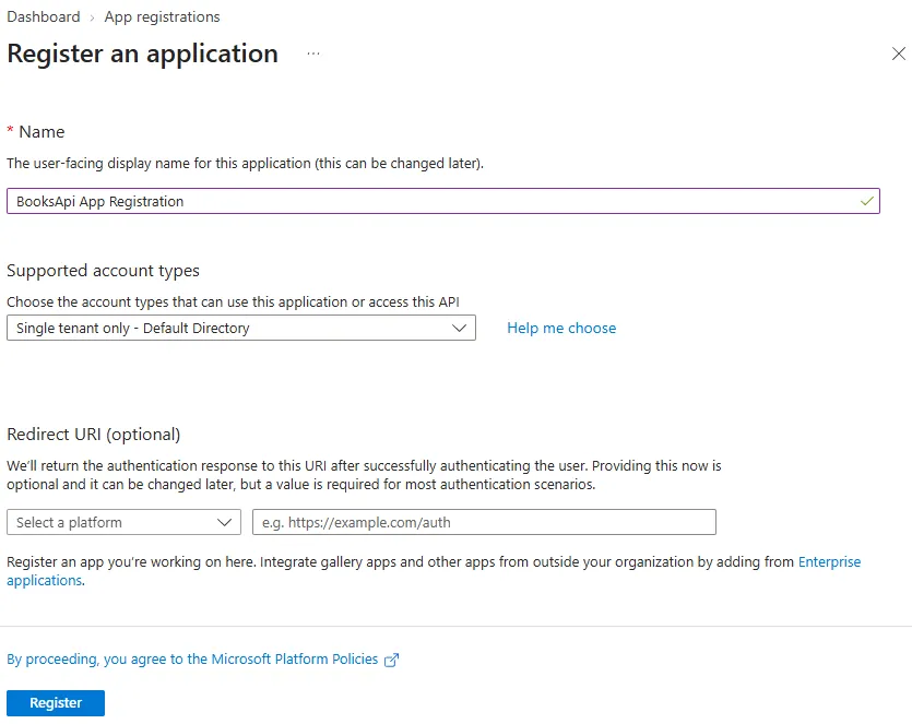 Create app registration