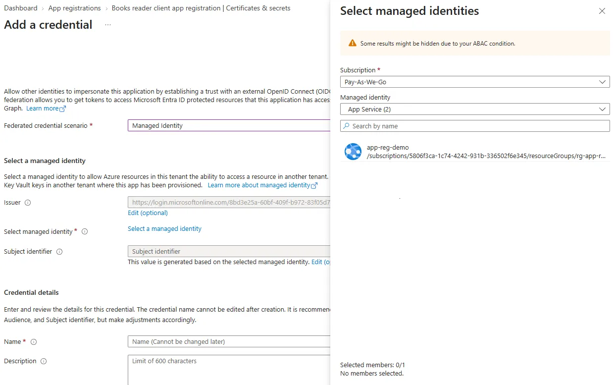 Add federated credential Add federated credential